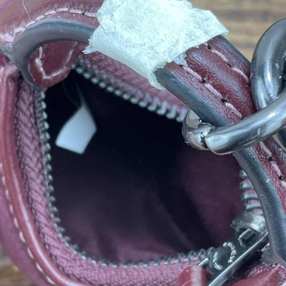 New Coach Mini Carmen Bag Charm Keychain Burgundy Velvet Leather Gunmetal CCF19 - Picture 7 of 10